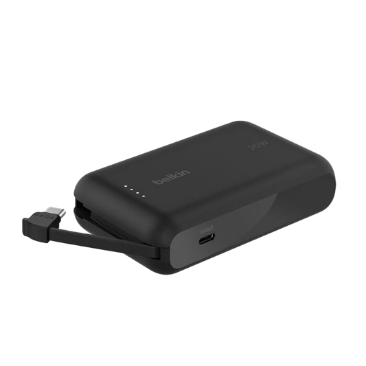 باور بنك Belkin BoostCharge بسعة 10,000 مللي أمبير مع كابل USB-C مدمج بقدرة 20 واط - أسود
