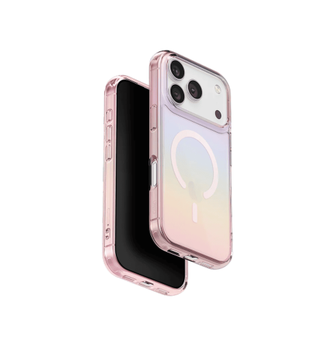 جراب UniQ Iridescia Holographic الواقي المتوافق مع MagClick لهاتف iPhone 17 Pro - Pink Prism