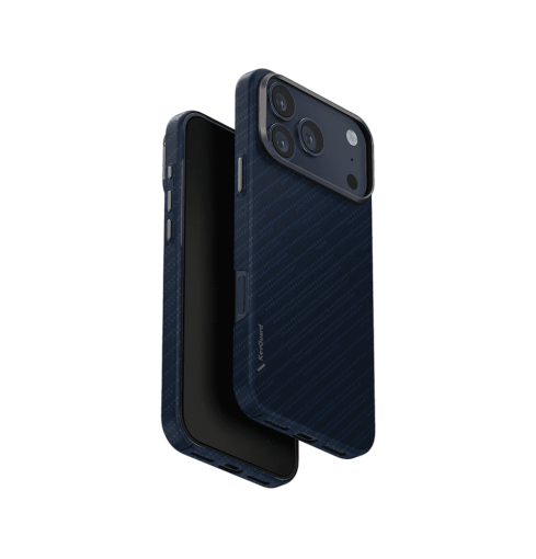 جراب UniQ Keva Edge Slimline المصنوع من ألياف الأراميد 100% لهاتف iPhone 17 Pro Max - أزرق