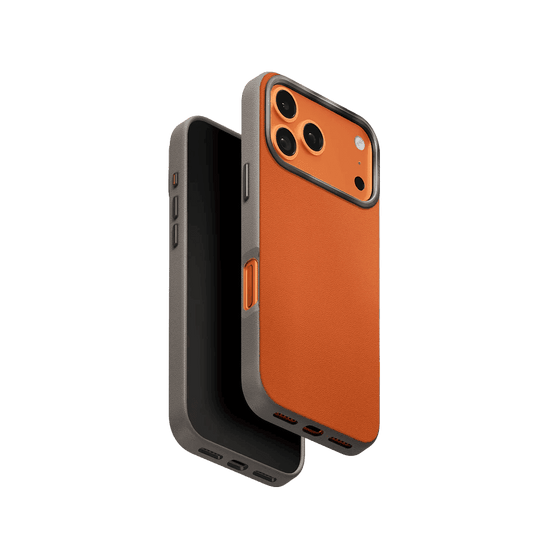 Uniq Lyden DS Dual-Tone Premium Leatherette Case for iPhone 17 Pro Max - Flame Orange/Flint Grey