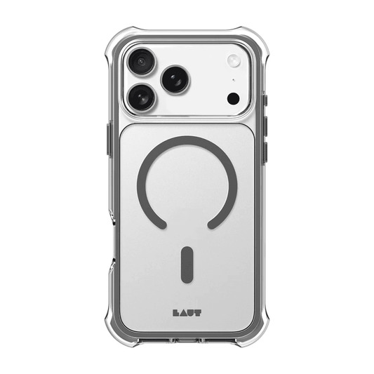 Rear view of the durable Laut AERO PROTECT protective armor case for iPhone 17 Pro Max in Shadow Grey from Tradeline.