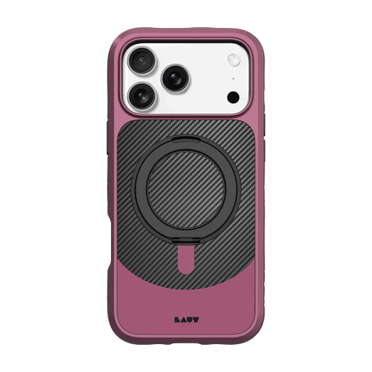 Rear view of the sleek Laut CARBON MATTER armor case for iPhone 17 Pro in Wine Red colorway available at Tradeline.