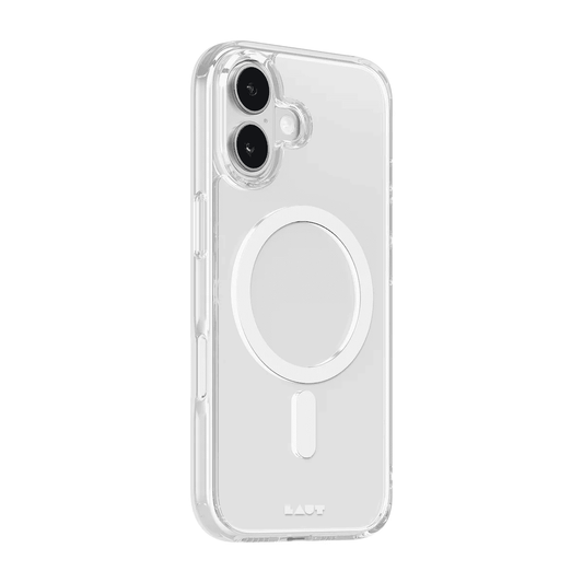 Side back perspective detailing the daily drop defense and thin profile of the Laut CRYSTAL FLURO iPhone 17 Clear case from Tradeline Egypt.