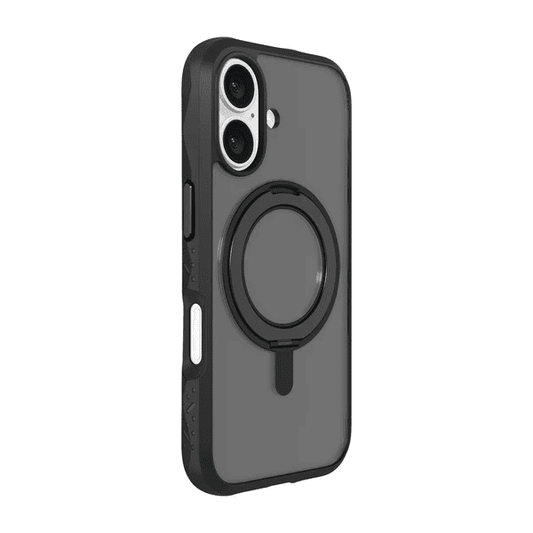 Back side view detailing the wave-style impact absorption rims of the Laut CRYSTAL MATTER iPhone 16 Midnight case available at Tradeline Egypt.