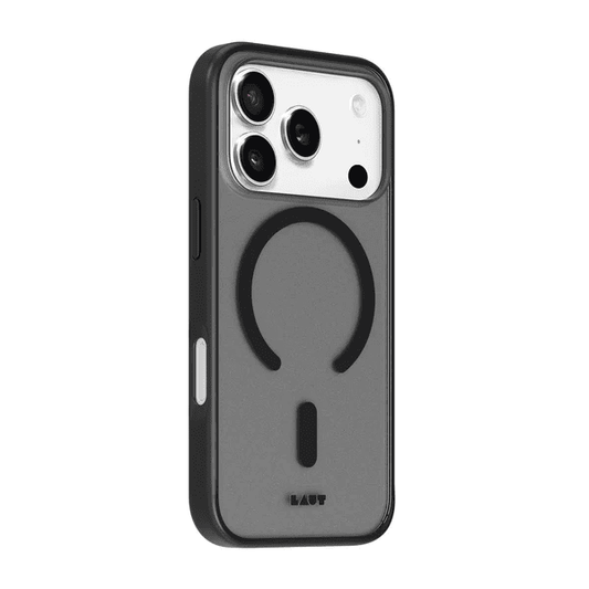 Side view displaying precise cutout alignment for the Laut HUEX PROTECT case for iPhone 17 Pro Max Black at Tradeline.