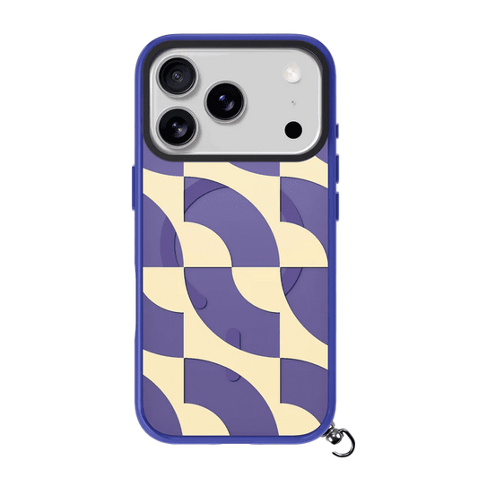 Rear view of the vibrant Laut KEYKO POP case for iPhone 17 Pro Max in Indigo Tide showing its playful design pattern at Tradeline.