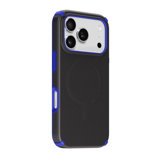 Back side view displaying the raised screen and camera rims of the Laut SHIELD FLUX iPhone 17 Pro Midnight Blue cover from Tradeline Egypt.