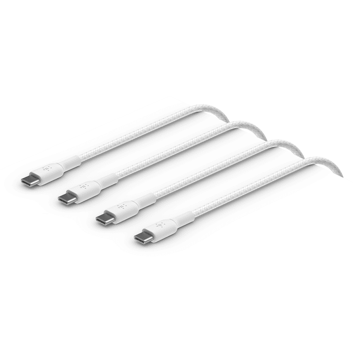 كابل Belkin BoostCharge مضفر USB-C إلى USB-C بطول 1 متر (عبوتان) - أبيض