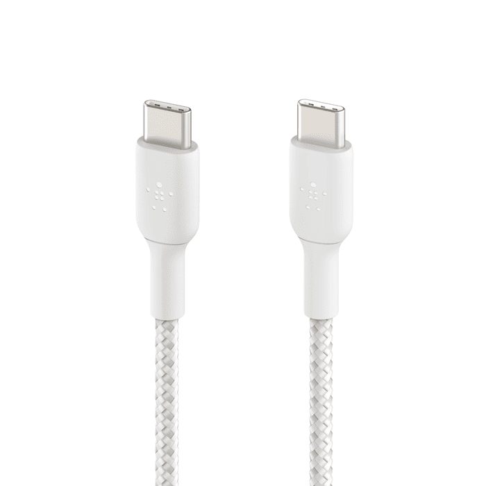 كابل Belkin BoostCharge مضفر USB-C إلى USB-C بطول 1 متر (عبوتان) - أبيض