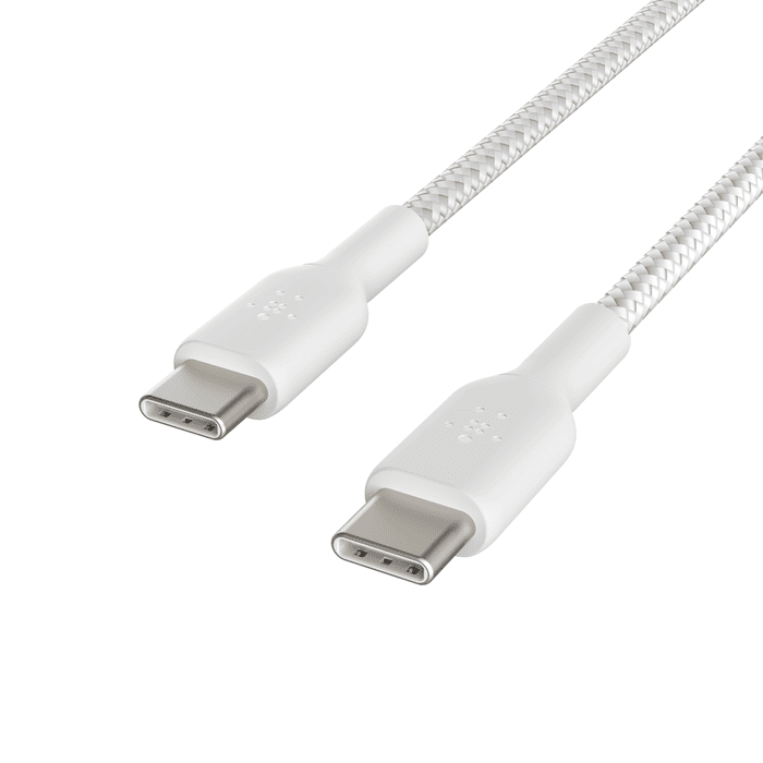 كابل Belkin BoostCharge مضفر USB-C إلى USB-C بطول 1 متر (عبوتان) - أبيض