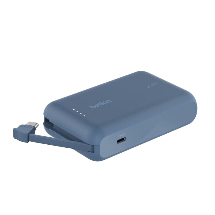 باور بنك Belkin BoostCharge بسعة 10,000 مللي أمبير مع كابل USB-C مدمج بقدرة 20 واط - أزرق