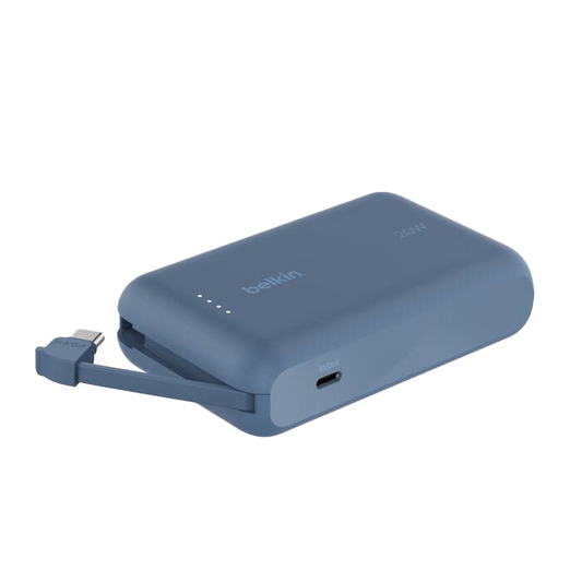 باور بنك Belkin BoostCharge بسعة 10,000 مللي أمبير مع كابل USB-C مدمج بقدرة 20 واط - أزرق