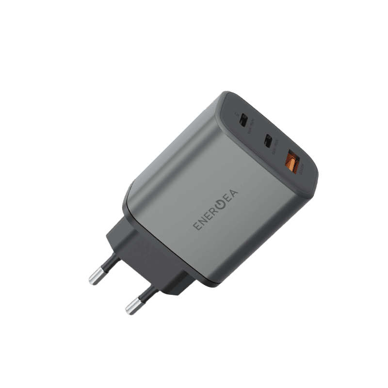 ENERGEA Ampcharge GaN65, 2 Port USB-C + 1 USB-A Wall Charger 65W - GUNMETAL