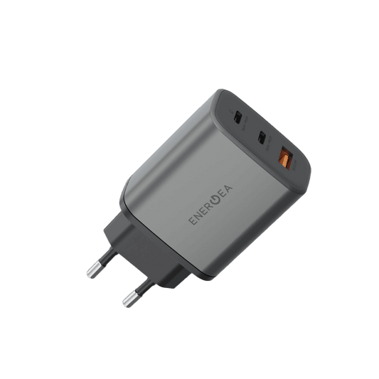 ENERGEA Ampcharge GaN65, 2 Port USB-C + 1 USB-A Wall Charger 65W - GUNMETAL