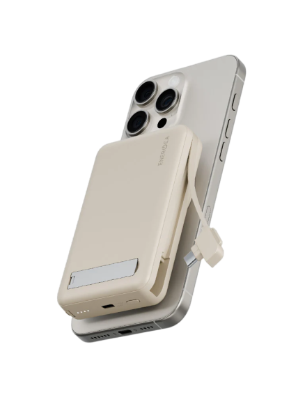 ENERGEA Magpac Pro+ 10000mAh Magsafe Qi2 Power Bank With Built-in Cable And Stand - Sand