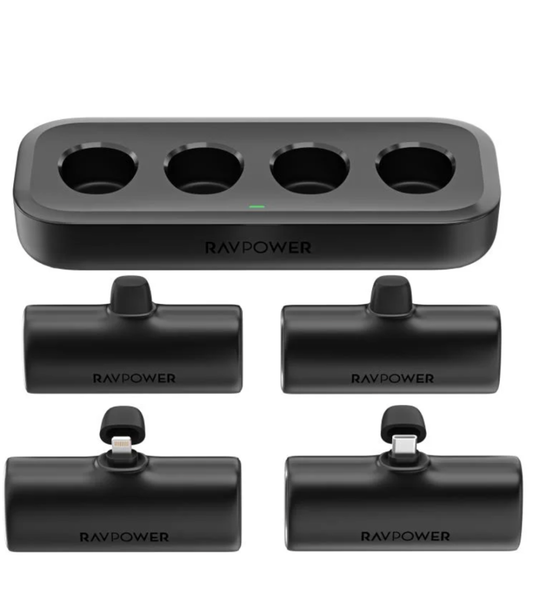 RAVPower Charging Combo 4 x 5000mAh Nano 20W USB-C Power Bank with Charging Station - Black