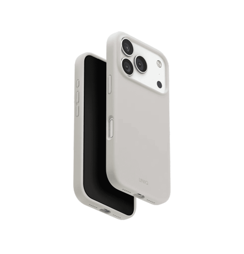 جراب UniQ Lino الهجين من السيليكون المتوافق مع MagClick لهاتف iPhone 17 Pro - رمادي