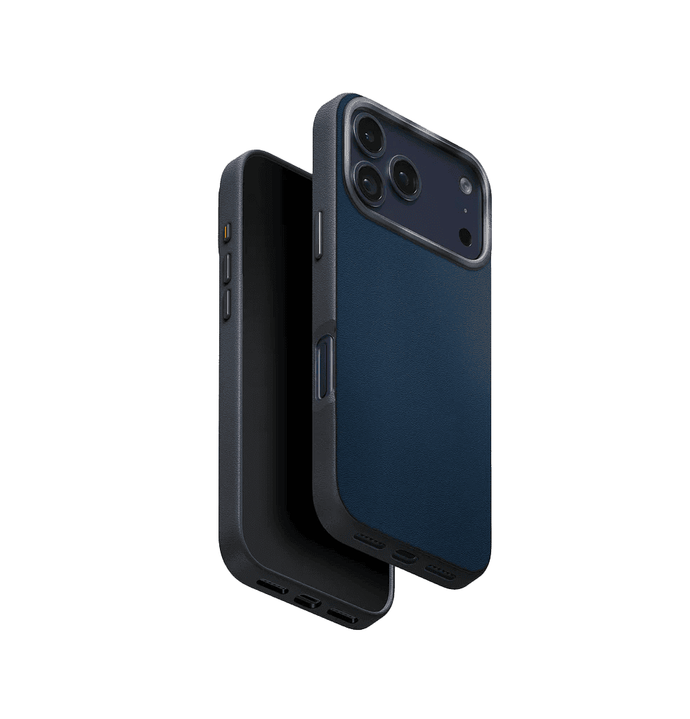 جراب UniQ Lyden DS ثنائي اللون من الجلد الصناعي الفاخر لهاتف iPhone 17 Pro Max - أزرق فحمي