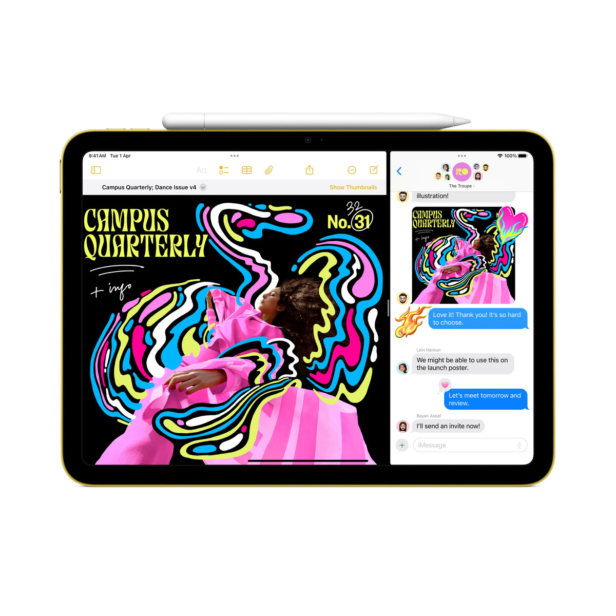 Screen image detail with Apple Pencil aligned on top of the Apple iPad A16 Wi-Fi 128GB Pink at Tradeline.