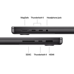 Side view showing connectivity ports on the 14-inch MacBook Pro M5 1TB Space Black at Tradeline Egypt.
