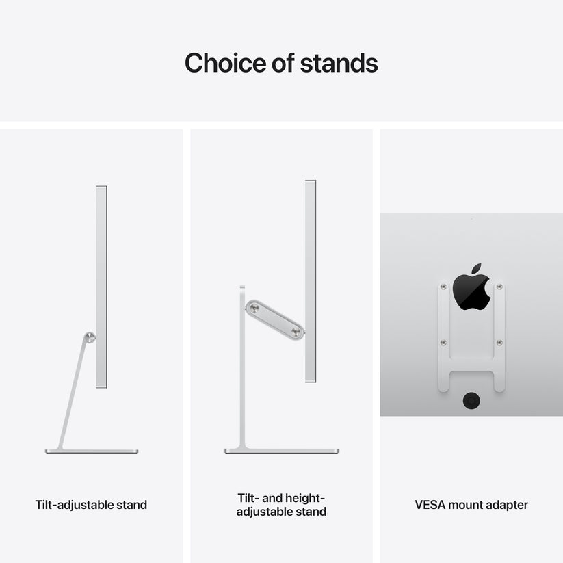 Apple Studio Display Standard glass shown with its ergonomic Tilt-adjustable stand and mounting profile at Tradeline.
