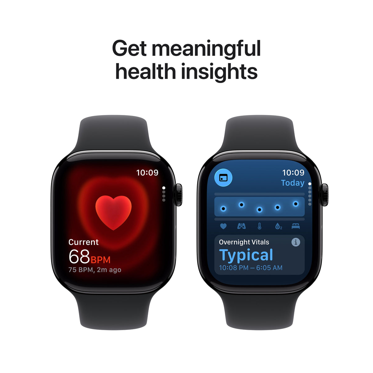 Infographic highlighting meaningful health insights available on the Apple Watch Series 11 GPS 46mm Jet Black S/M at Tradeline.