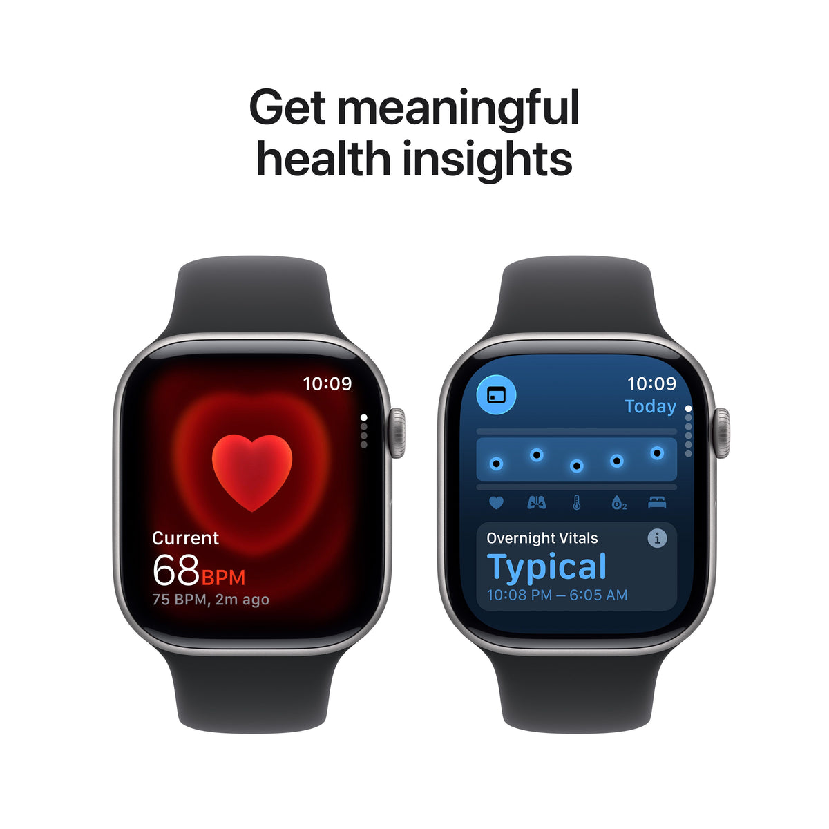 Infographic highlighting meaningful health insights available on the Apple Watch Series 11 GPS 46mm Space Grey S/M at Tradeline.