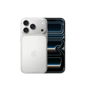 The Apple iPhone 17 Pro 1TB in Silver, showcasing the dual-tone rear glass design and triple-camera module alongside the front display.