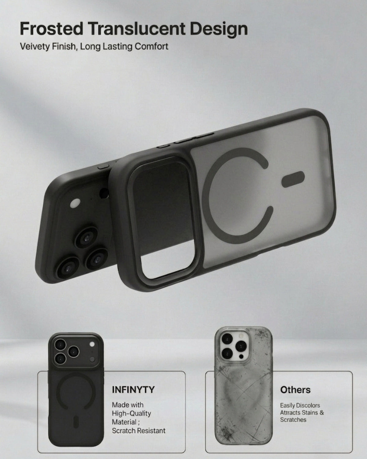 infyty MODO Frosted Soft Touch Case with Metallic Accents for iPhone 18 Pro - Black