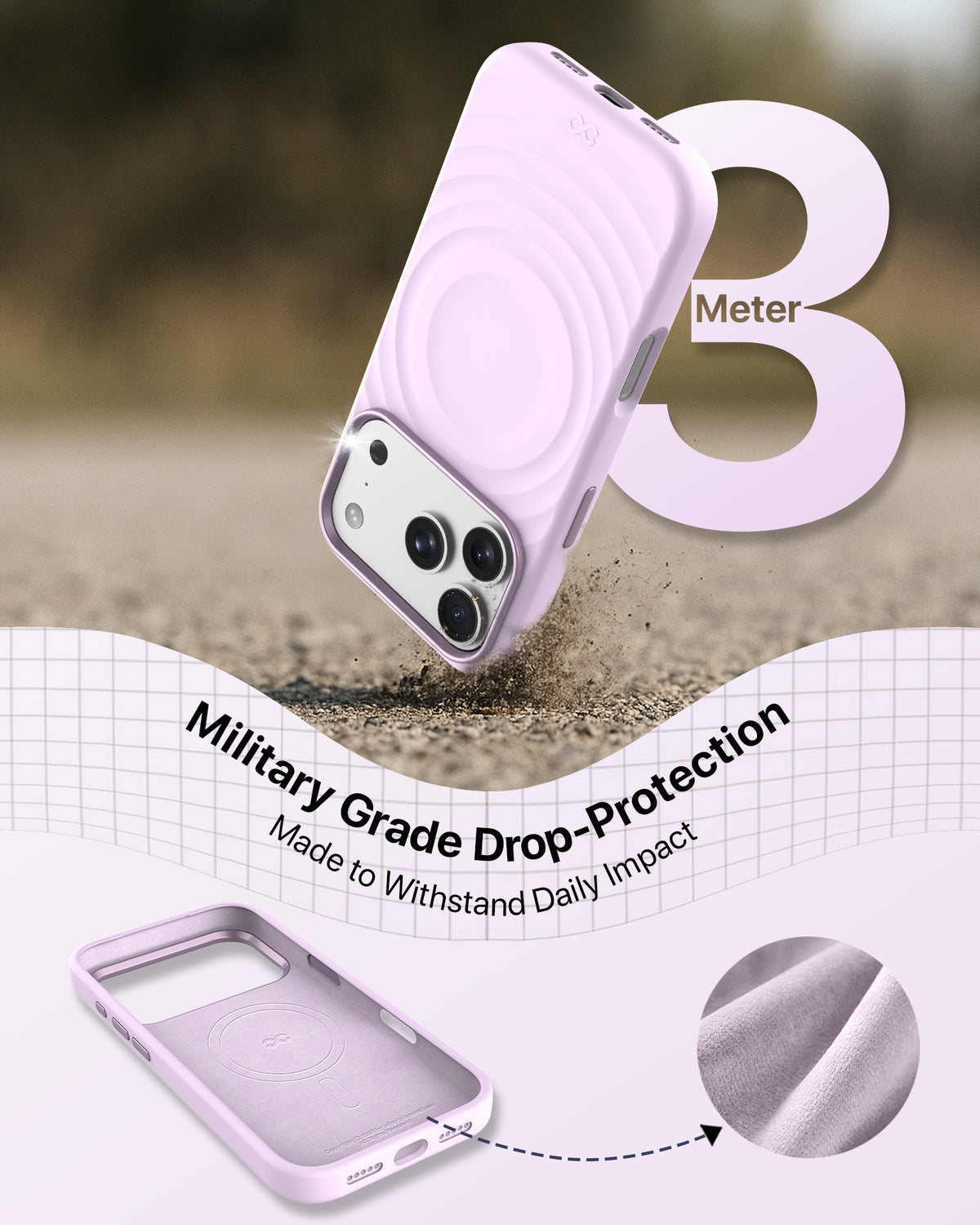 infyty QUIVERX Soft Silicone Ripple Case with Metallic Accents for iPhone 18 Pro - Lavender