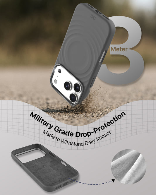 infyty QUIVERX Soft Silicone Ripple Case with Metallic Accents for iPhone 18 Pro Max - Dark Grey