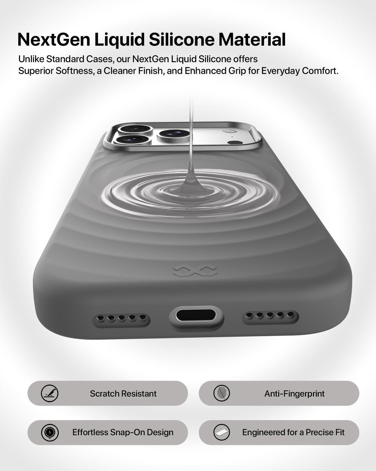 infyty QUIVERX Soft Silicone Ripple Case with Metallic Accents for iPhone 18 Pro Max - Dark Grey