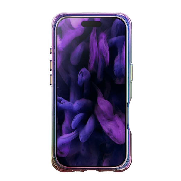 front view of the modern, chromatic Laut AERO HOLO everyday protection case for iPhone 17 in Holo Midnight from Tradeline.
