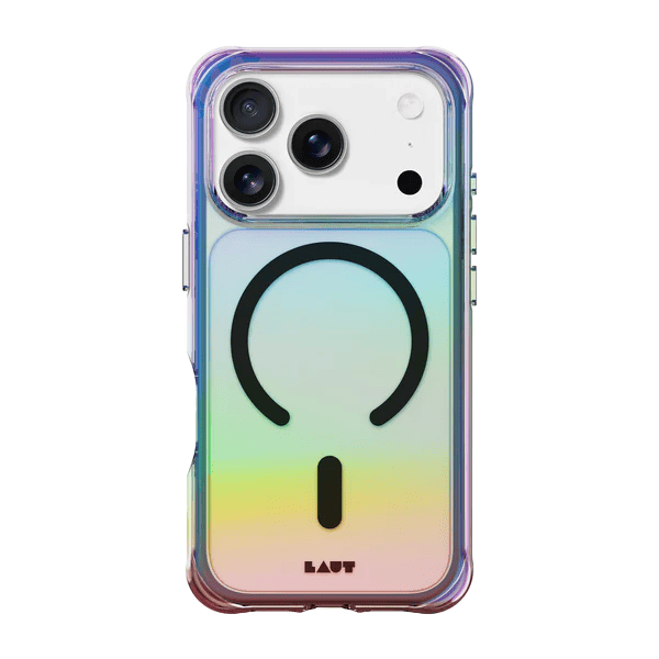 Rear view of the deeply textured Laut AERO HOLO shockproof case for iPhone 17 Pro in Holo Midnight color from Tradeline.