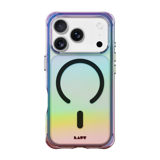 Rear view of the deeply textured Laut AERO HOLO shockproof case for iPhone 17 Pro in Holo Midnight color from Tradeline.