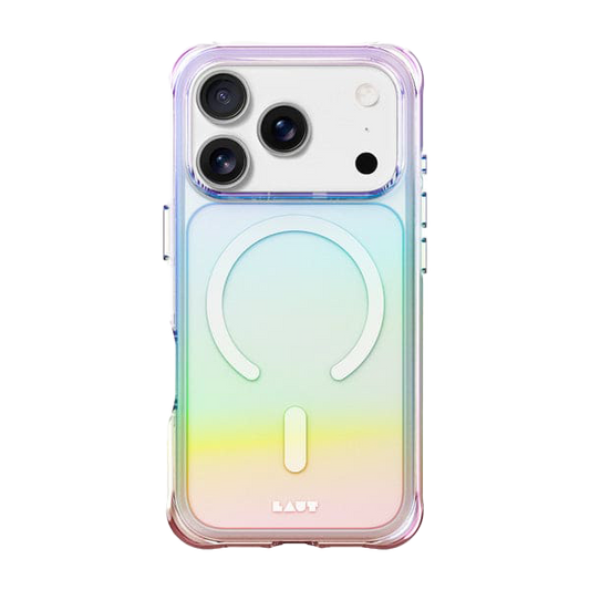 Rear view of the artistic, pearlescent Laut AERO HOLO protective case for iPhone 17 Pro in Holo Pearl at Tradeline.
