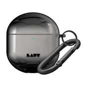 Closed perspective of the sleek, impact-resistant LAUT AERO PROTECT case for AirPods 4 in Black at Tradeline.