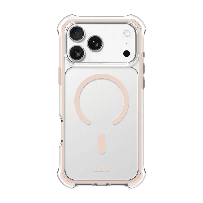 Rear view of the daily defense Laut AERO PROTECT hybrid case for iPhone 17 Pro in Sadle Brown at Tradeline.