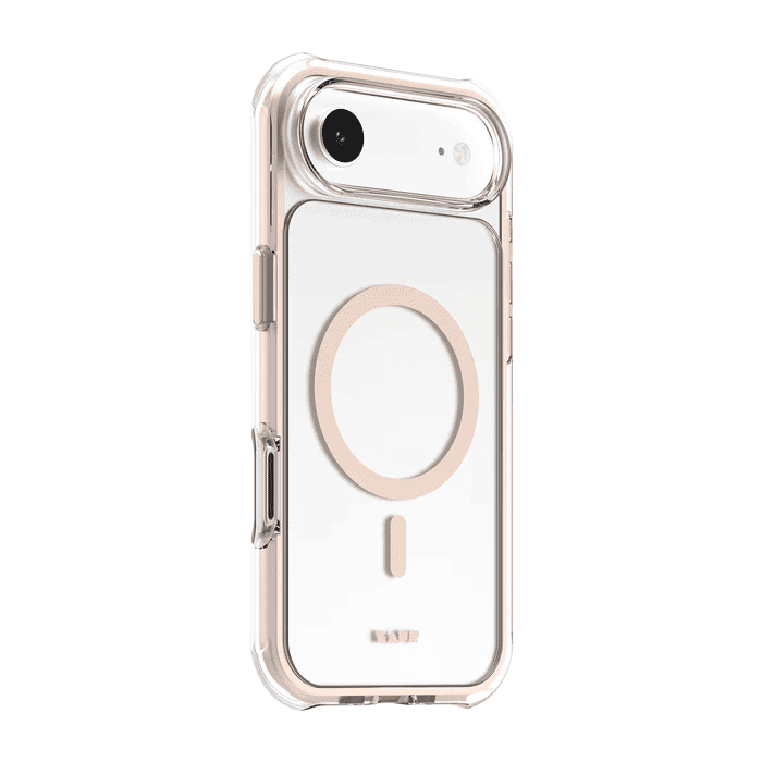 Side back view highlighting the slim profile and impact corners of the Laut AERO PROTECT iPhone Air Shadow Grey case from Tradeline Egypt.