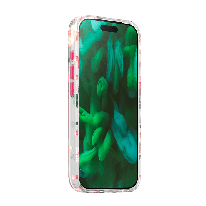 front side view of the vibrant Laut BLOSSOM LUXE case for iPhone 17 Pro Max in Pink Roses graphic available at Tradeline.