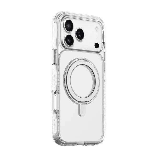Side back perspective demonstrating the drop defense rim configuration of the Laut CARBON MATTER iPhone 17 Pro Crystal case from Tradeline Egypt.
