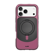 Rear view of the premium Laut CARBON MATTER case for iPhone 17 Pro Max in Wine Red showing the textured carbon fiber panel at Tradeline.