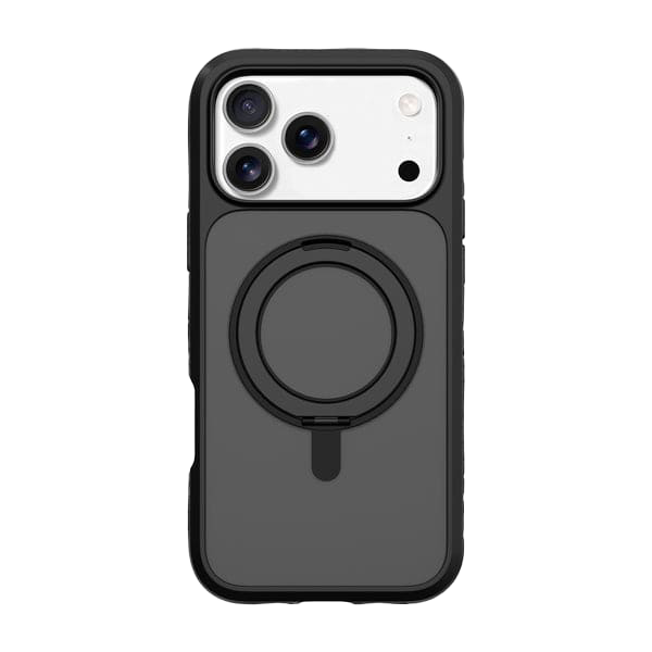 Rear view displaying the tactical matte finish of the Laut CARBON MATTER protective case for iPhone 17 Pro in Midnight at Tradeline.
