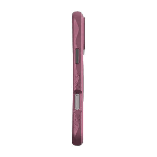 Side view highlighting the protective raised camera lens frame of the Laut CARBON MATTER iPhone 17 Wine Red cover from Tradeline Egypt.