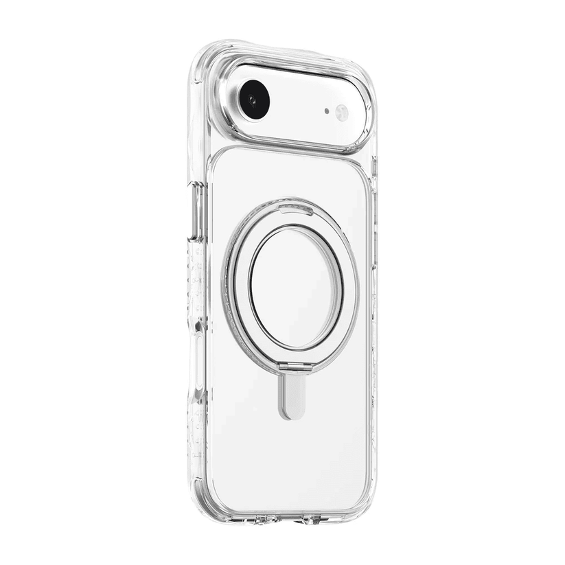 Side back view illustrating the transparent scratch-resistant structure of the Laut CARBON MATTER iPhone Air Crystal shell from Tradeline.