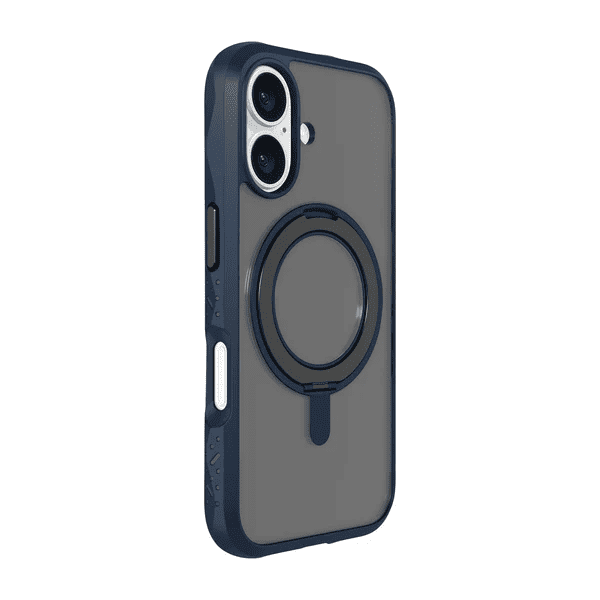 Back side view detailing the non-slip bumper grip design of the Laut CRYSTAL MATTER iPhone 16 Denim Blue case from Tradeline Egypt.