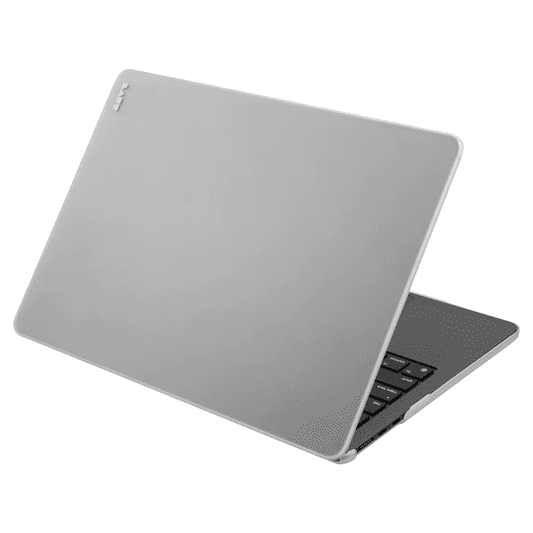 Quarterly open view displaying the scratch-resistant LAUT HUEX case for MacBook Pro 14-inch 2023/2021 in Frost available at Tradeline.