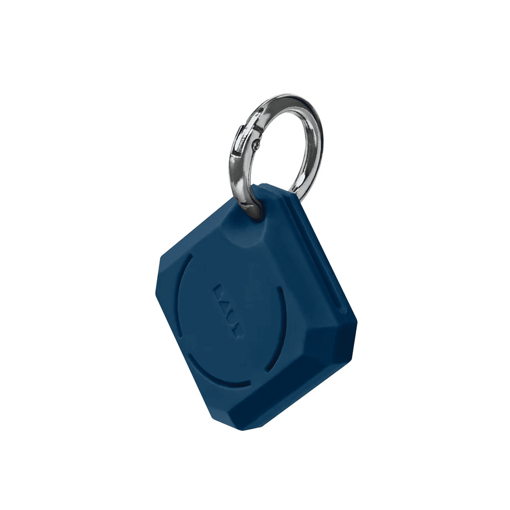 Front face view of the protective crystalline LAUT HUEX GEM case for AirTag in Blue available at Tradeline.
