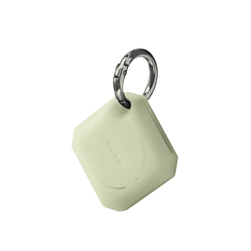 Front view in daylight of the unique LAUT HUEX GEM case for AirTag in Glow in The Dark available at Tradeline.