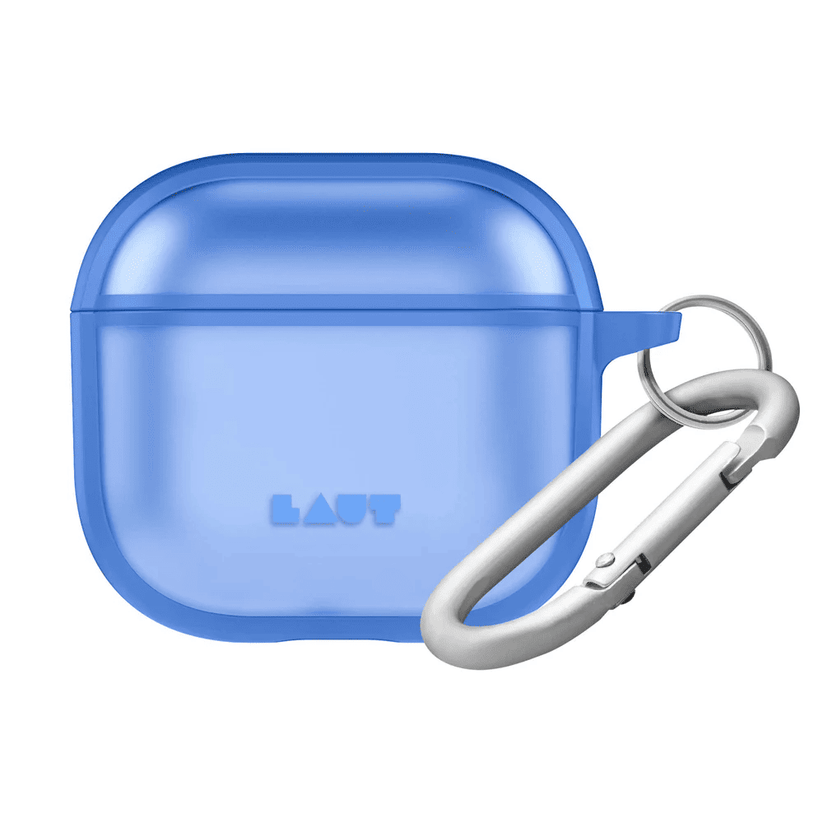Front view of the minimalist LAUT HUEX PROTECT case for AirPods 4 in Heron Blue available at Tradeline.